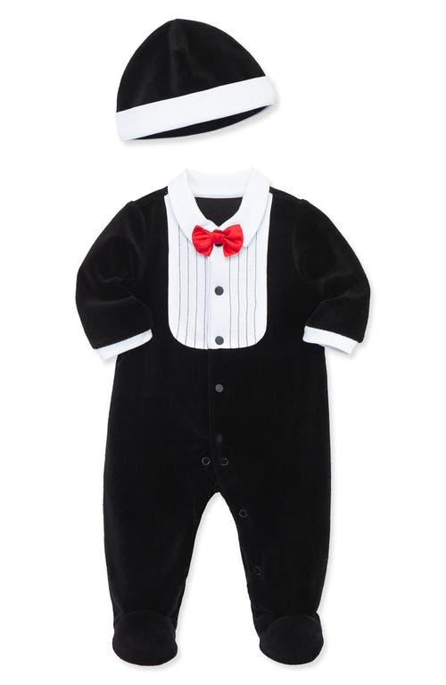 Shop Little Me Tuxedo Cotton Blend Footie, Hat & Bow Tie Set In Black