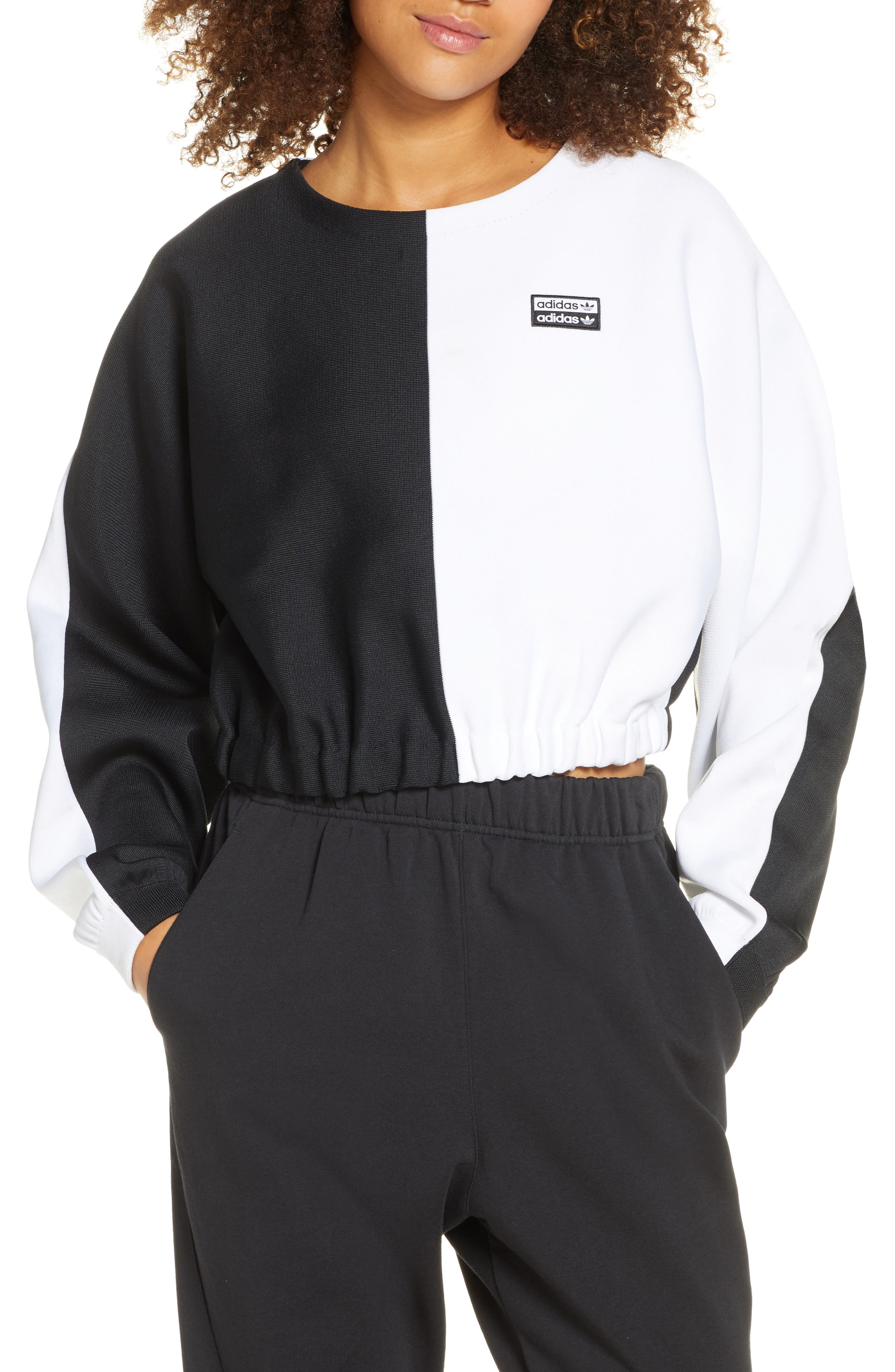 adidas originals two tone cropped sweatshirt in black and white