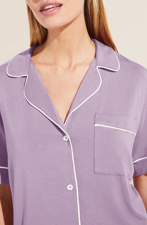 Shop Eberjey Gisele Short Sleeve Jersey Knit Pajamas In Lavender/ivory