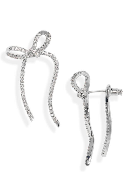 Shashi Caroline Pavé Bow Drop Earrings in Silver