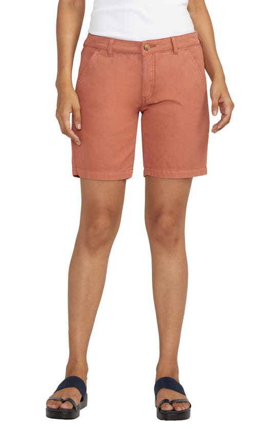 Shop Jag Jeans Jag Mid Rise Cotton & Linen Twill Shorts In Chutney