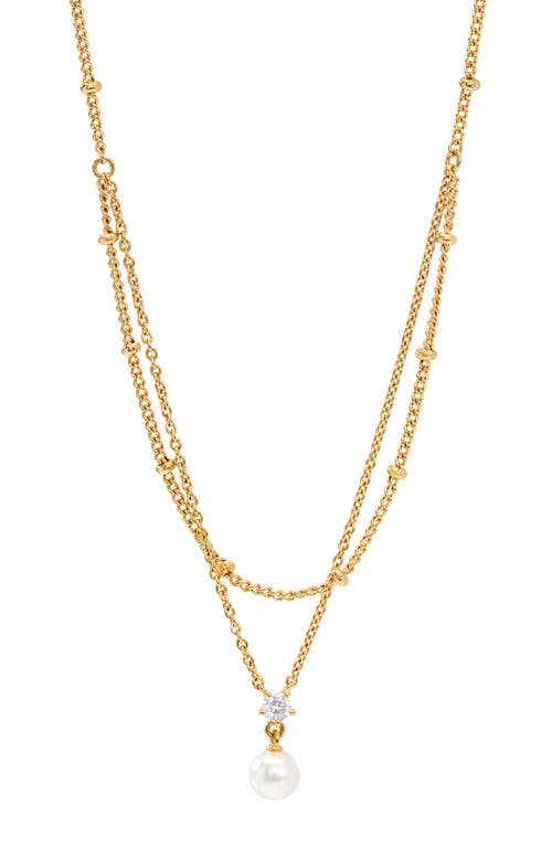 Imitation Pearl & Cubic Zirconia Layered Necklace in Gold
