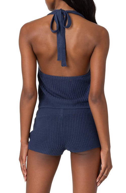 Edikted Belted Halter Sweater Tank In Navy