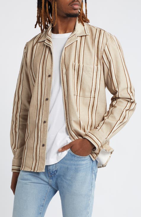 Stripe Reverse Corduroy Button-Up Shirt