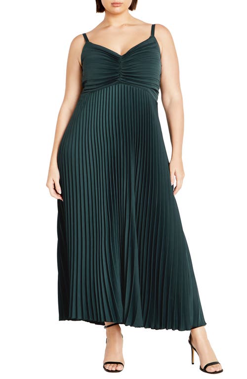 City Chic Ariana Pleat Dress In Emerald