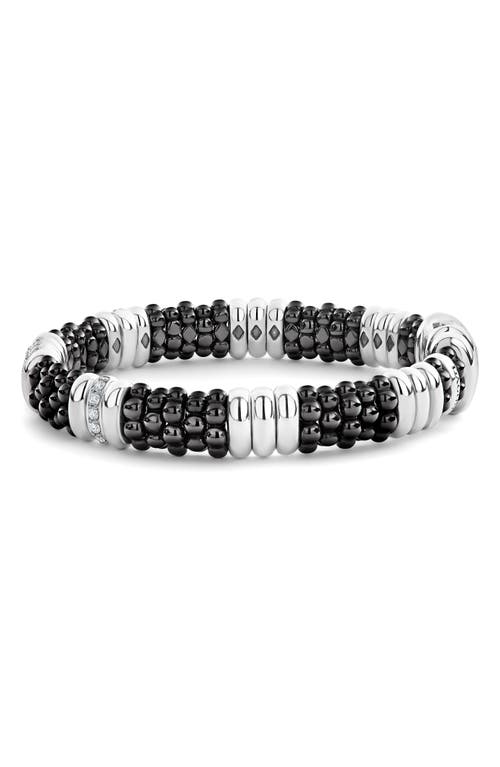 Lagos Sterling Silver Black Caviar Diamond & Black Ceramic Station Bracelet In Silver/ceramic/diamond