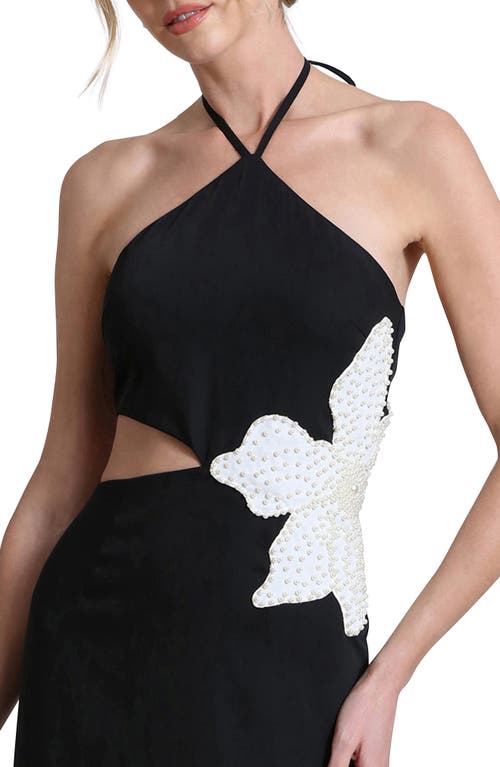 Shop Avec Les Filles Floral Appliqué Cutout Halter Midi Dress In Black/white