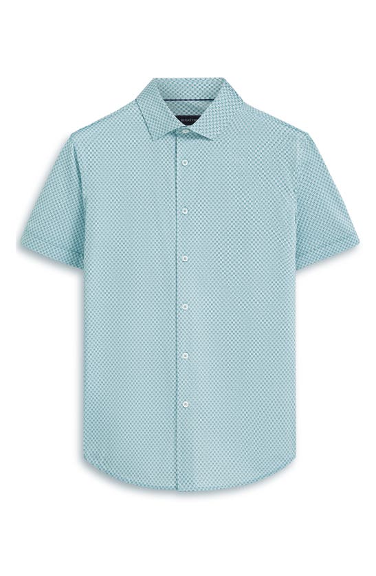 Shop Bugatchi Miles Ooohcotton® Geo Print Short Sleeve Button-up Shirt In Jade