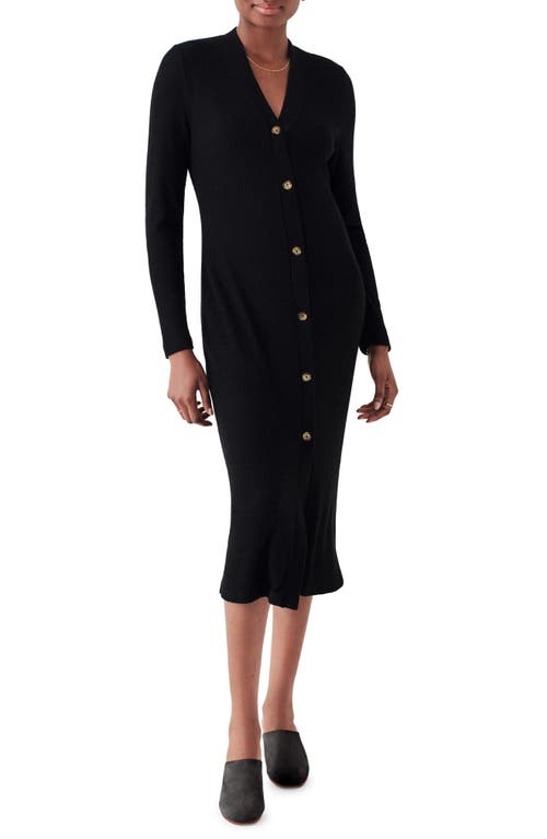 Legend Long Sleeve Rib Midi Sweater Dress in Black