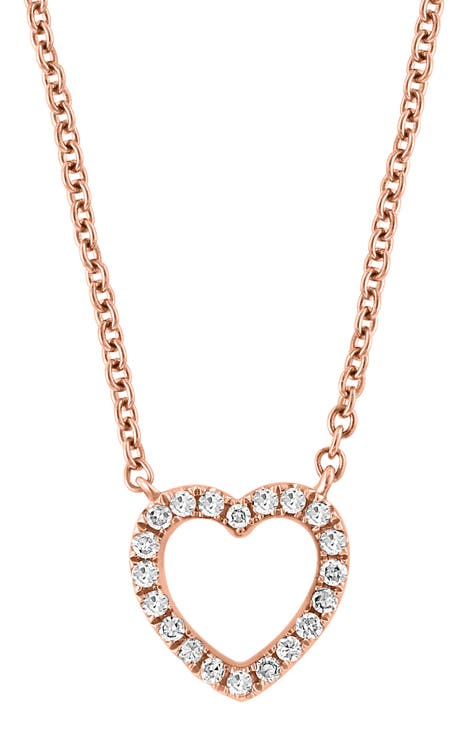 14K Rose Gold Diamond Heart Necklace - 0.09ct.
