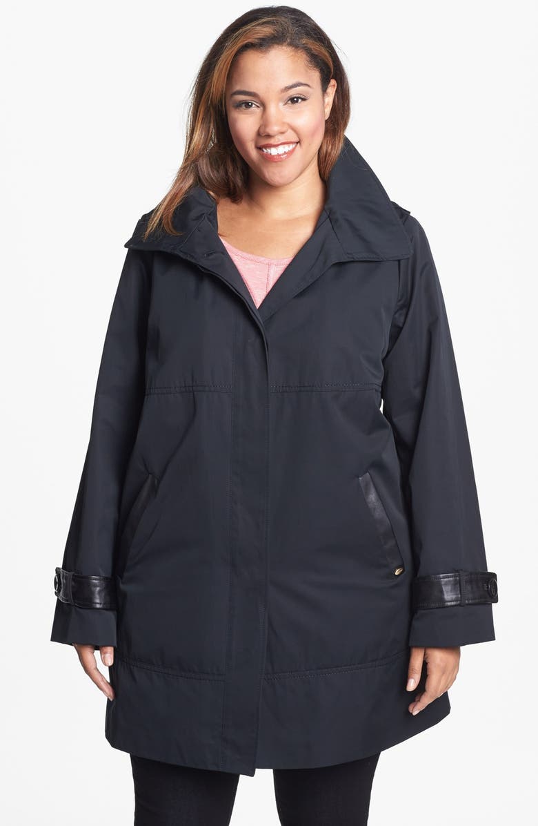 Ellen Tracy Faux Leather Trim Raincoat (Plus Size) | Nordstrom