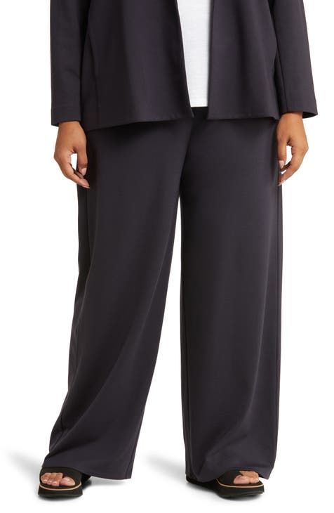 High Waist Wide Leg Ponte Pants (Plus Size)