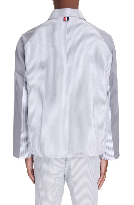 Shop Thom Browne Relaxed Stripe Crop Cotton Field Jacket In Silver