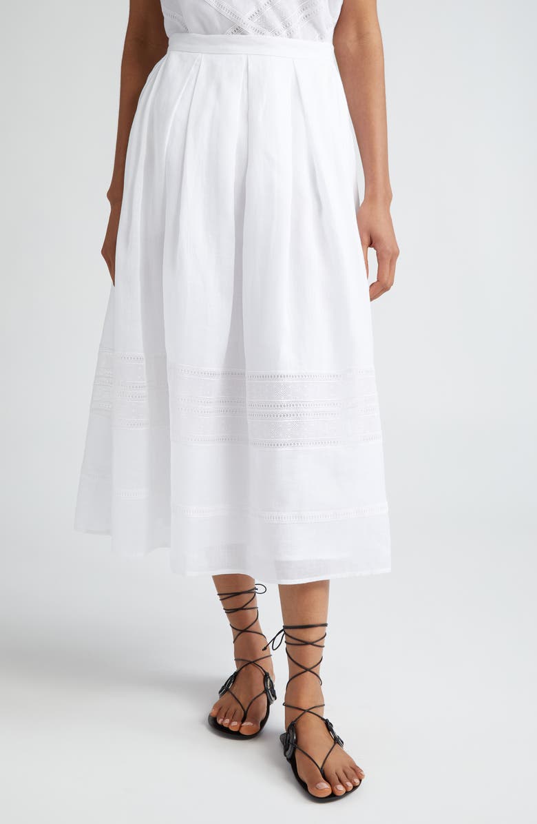 Max Mara Studio Lace Inset Pleated Ramie Midi Skirt | Nordstrom