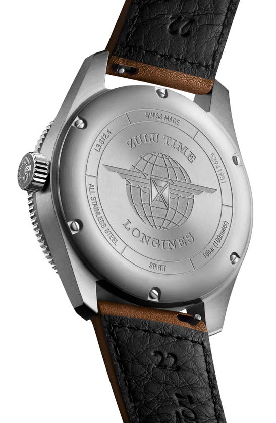 Longines Spirit Zulu Time Grey Dial Leather Strap Men's Watch L3.802.4.63.2 In Anthracite