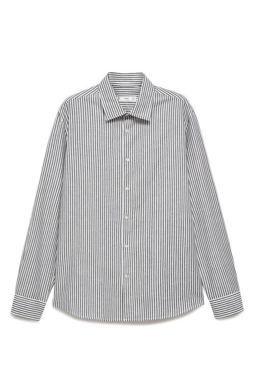 Shop Mango Regular Fit Stripe Cotton & Linen Button-up Shirt In Charcoal