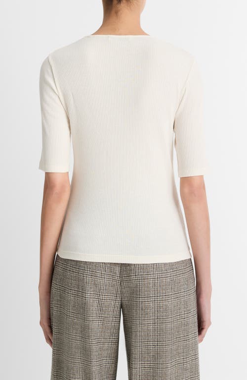 Shop Vince Short Sleeve Cotton Rib Sweater In Light White Sand