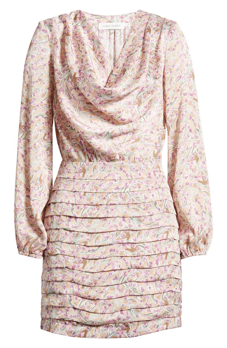FLORET STUDIOS Floral Deep Cowl Neck Long Sleeve Minidress Nordstrom