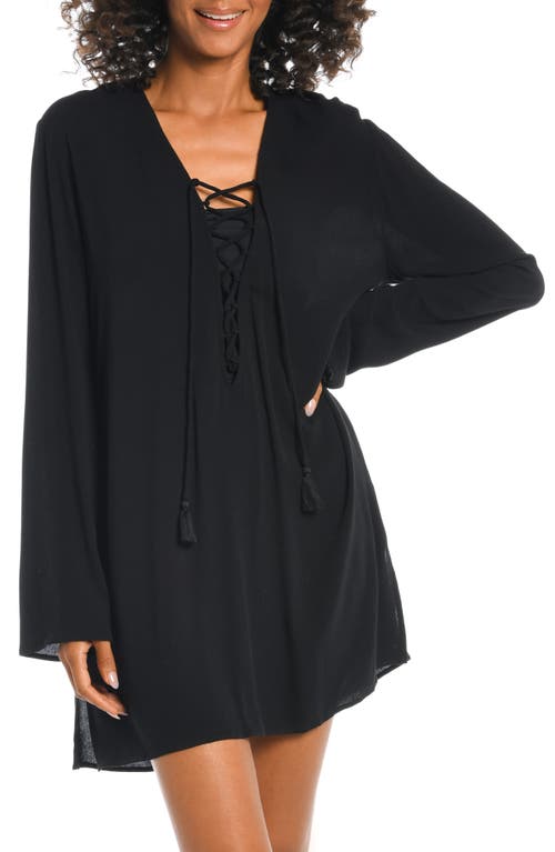 V-Neck Cover-Up Tunic Dress in Black