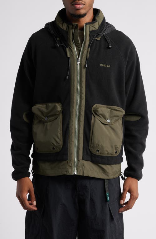 Shop Afield Out Crest Fleece Hooded Utility Jacket In Black