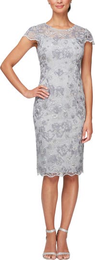 Floral Embroidered Cocktail Sheath Dress