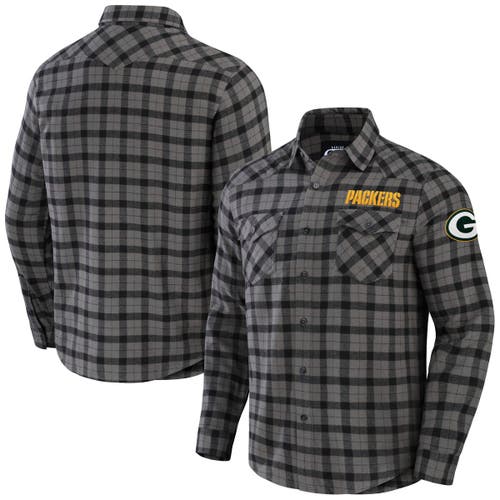 Men's NFL x Darius Rucker Collection by Fanatics Gray Green Bay Packers Flannel Long Sleeve Button-Up Shirt