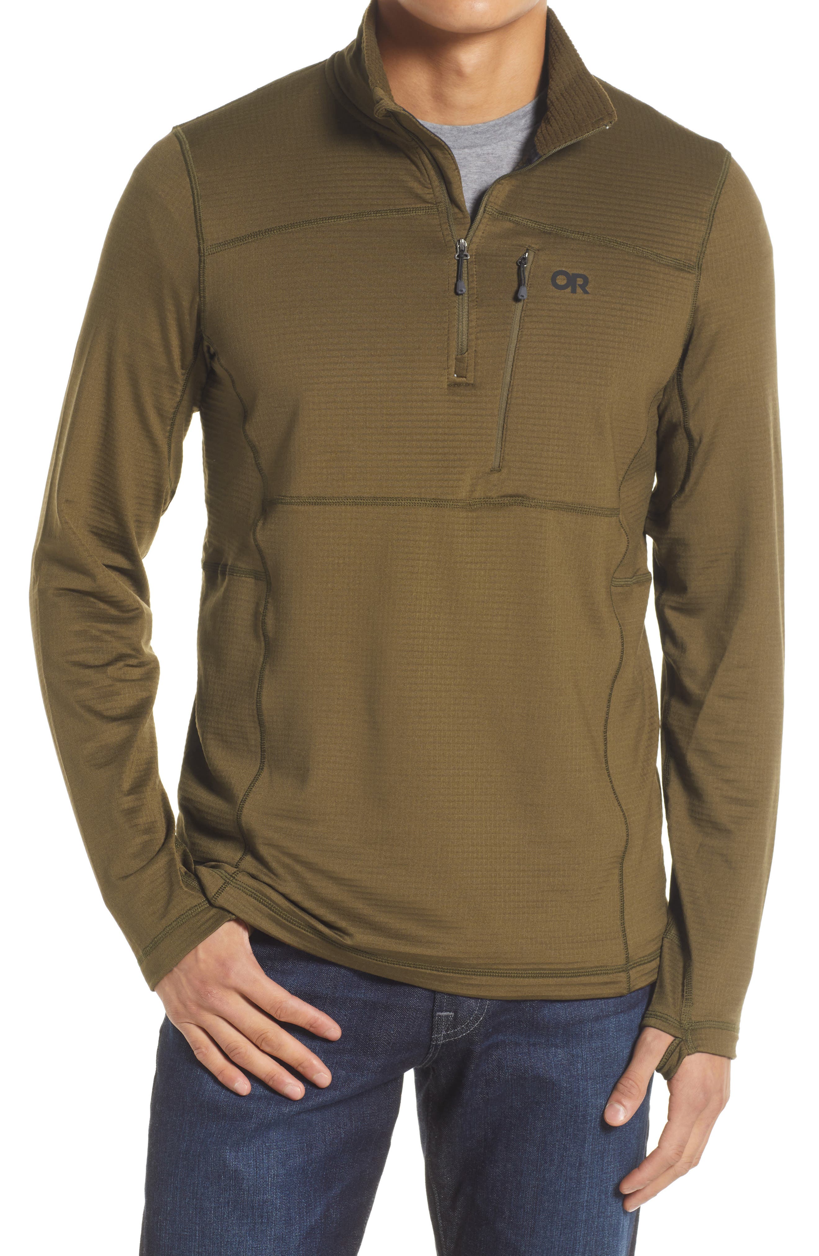 green quarter zip pullover