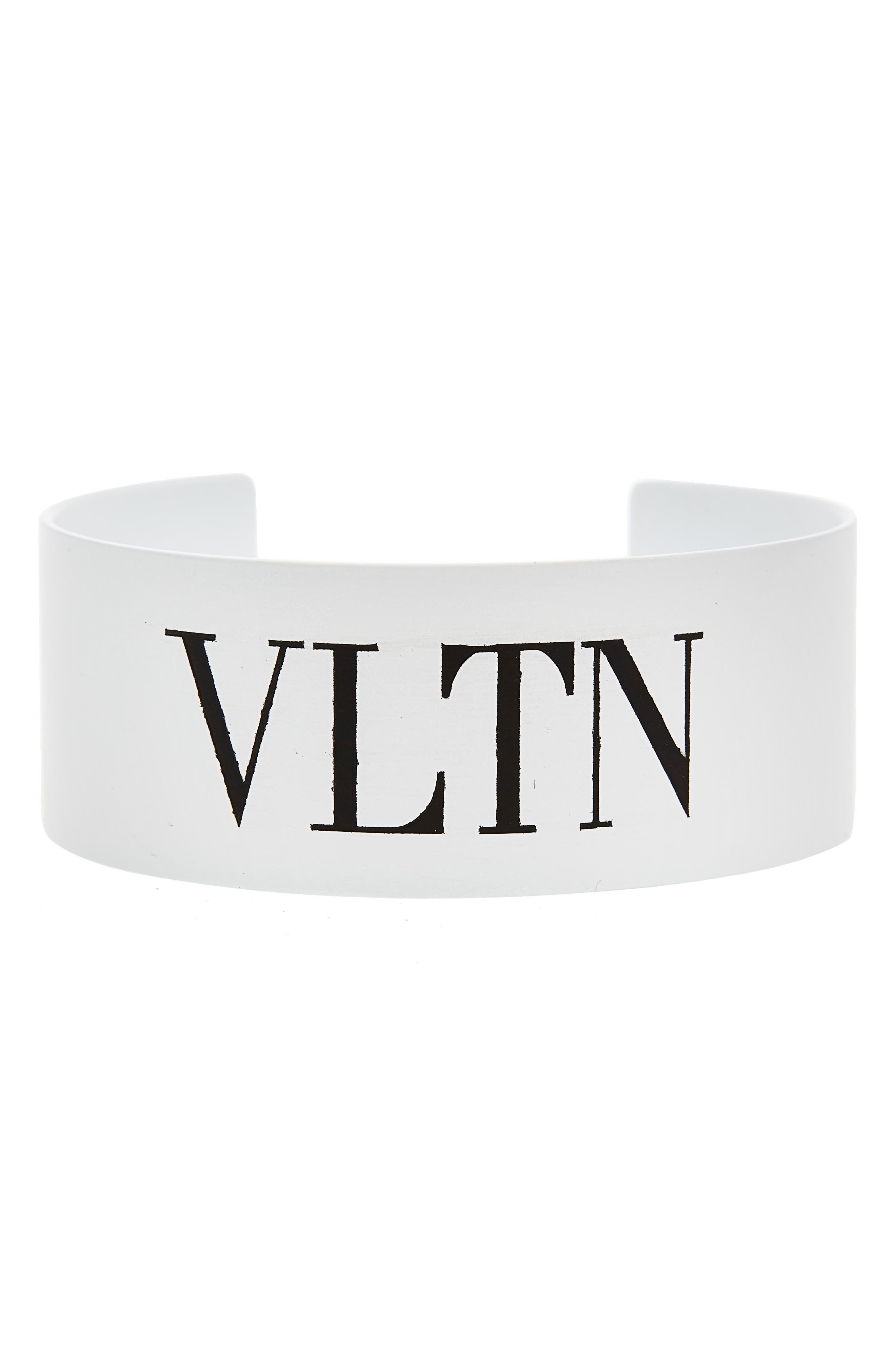 Valentino Garavani Medium Logo Cuff Bracelet In Bianco/nero
