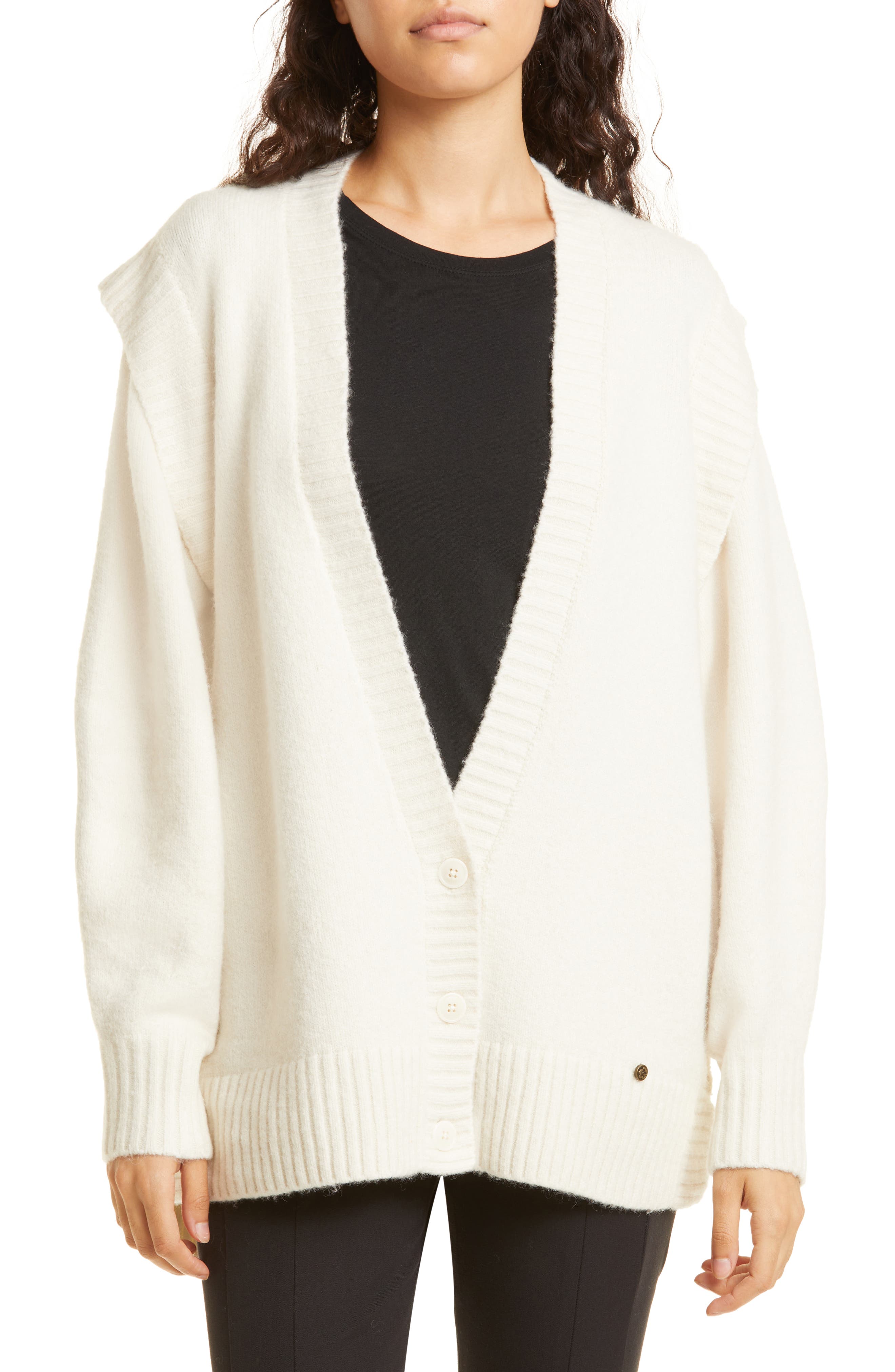 Ted Baker London Joplyin Extended Shoulder Wool Blend Cardigan in Natural at Nordstrom, Size 4
