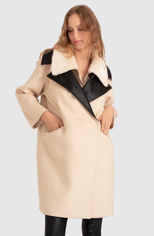 Shop Belle & Bloom Watch Me Go Oversized Leather Trimmed Coat In Pale Oat