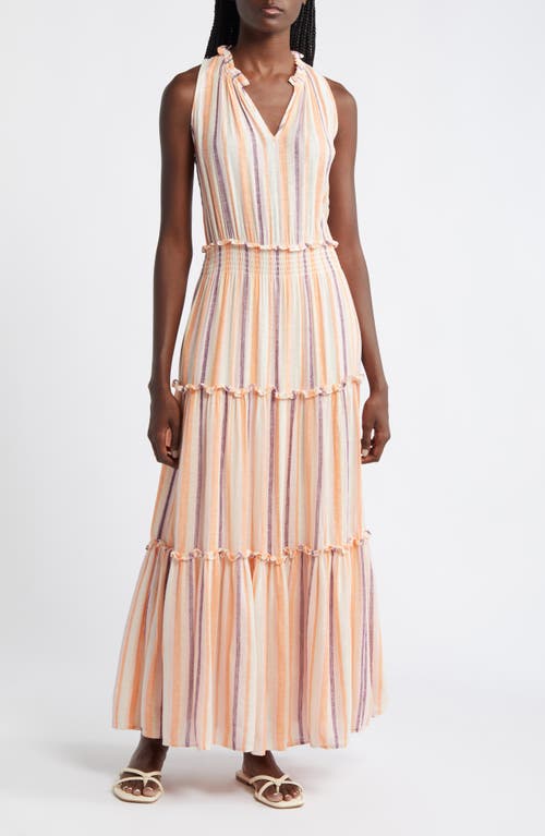 Loulou Stripe Sleeveless Linen Blend Maxi Dress in Papaya Stripe