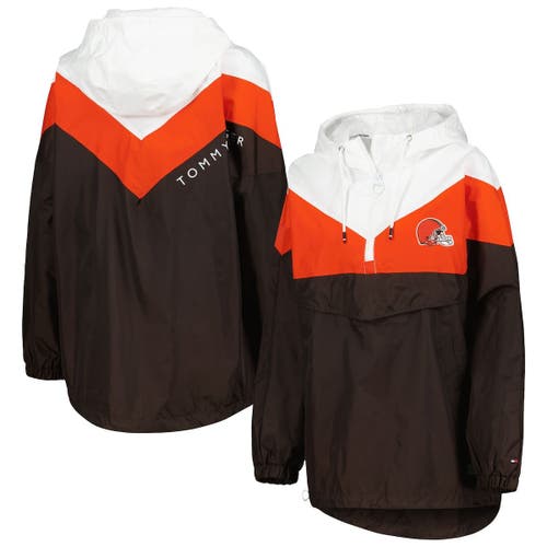 Women's Tommy Hilfiger White/Orange Cleveland Browns Staci Half-Zip Hoodie Windbreaker Jacket