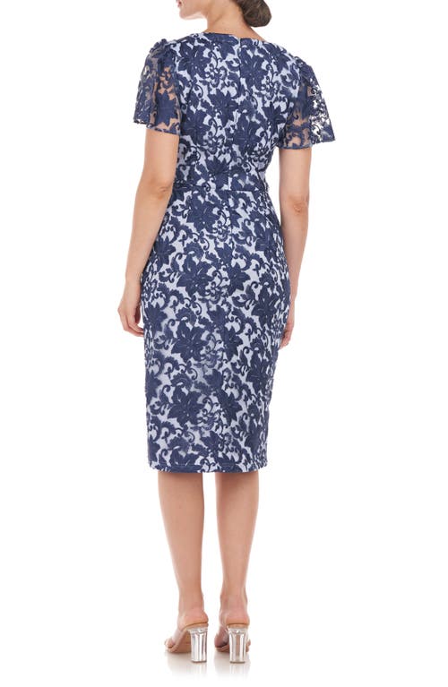 Shop Js Collections Ellie Flutter Sleeve Cocktail Dress In Hydrangea/navy