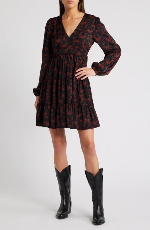 TREASURE & BOND TREASURE & BOND V-NECK LONG SLEEVE SATIN MINIDRESS 