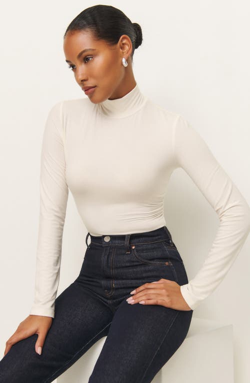 Reformation Nell Turtleneck Jersey Top In Horchata