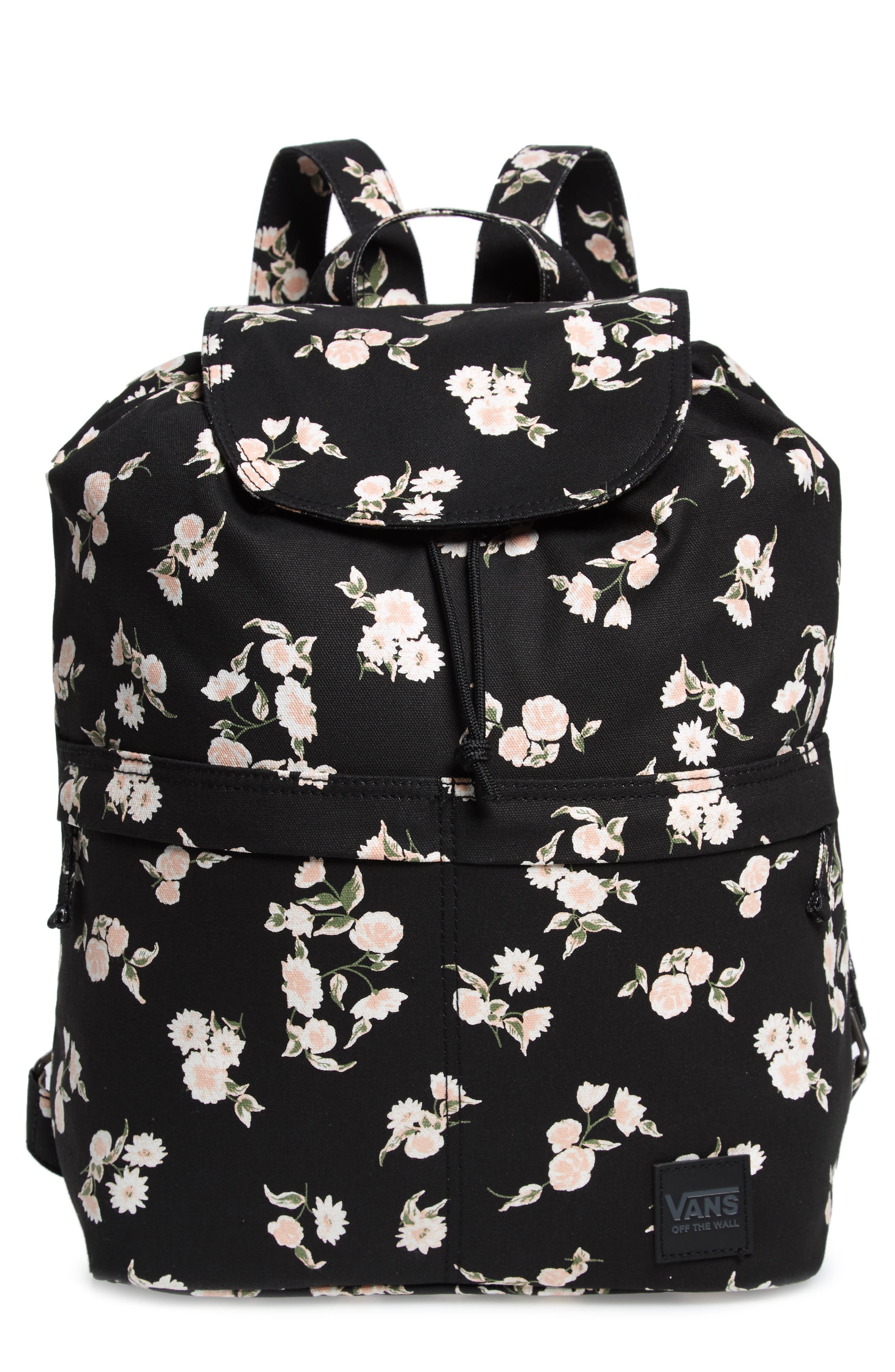 black and white floral vans backpack
