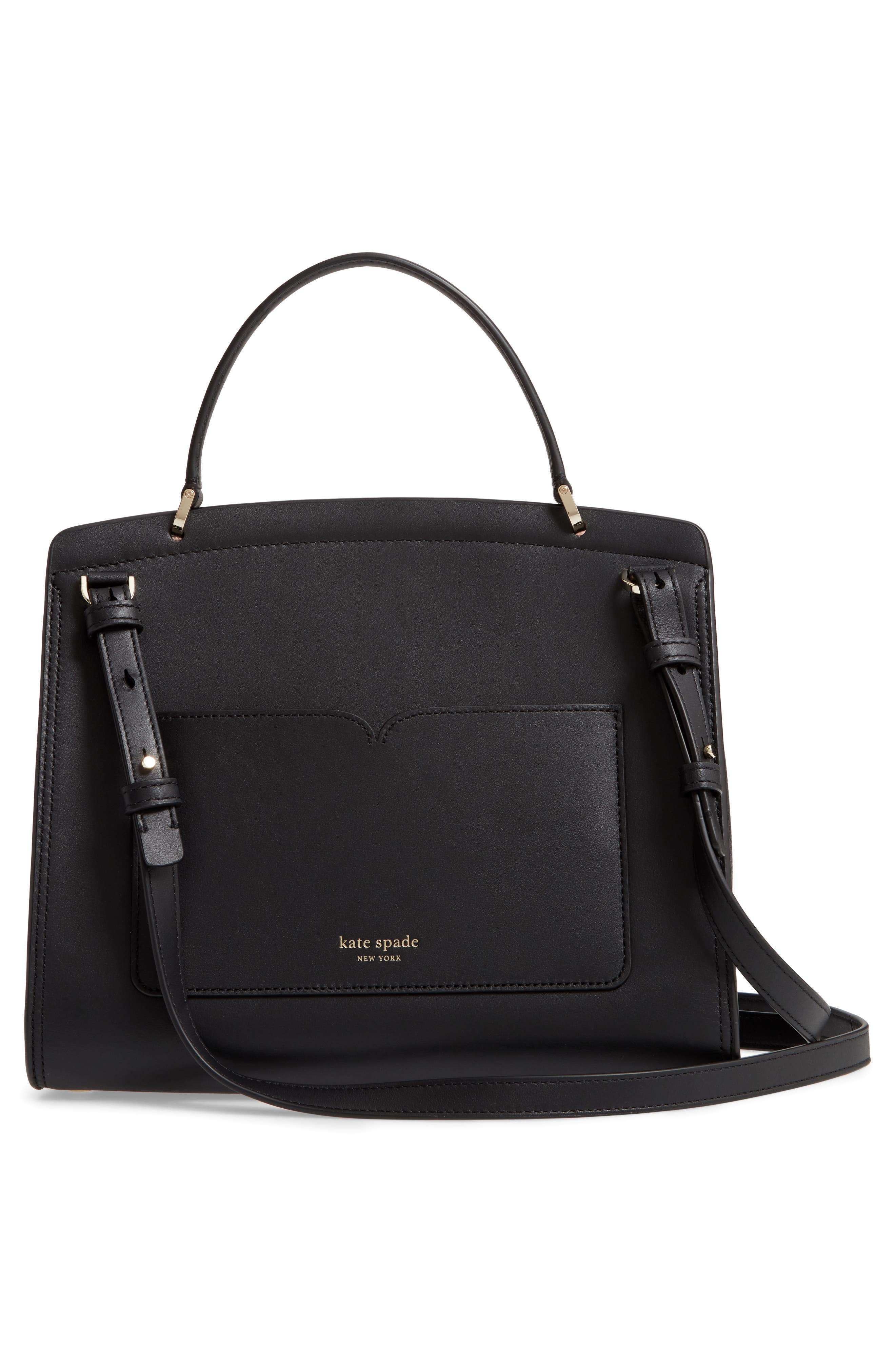 KATE SPADE NEW YORK medium romy leather satchel, Alternate, color, BLACK