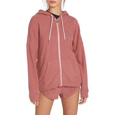 Volcom Lil Zip Front Fleece Hoodie, Pink