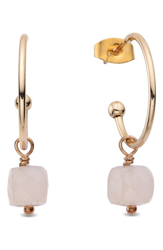 Eye Candy Los Angeles Jeanna Rose Quartz Drop Huggie Hoop Earrings In Gold