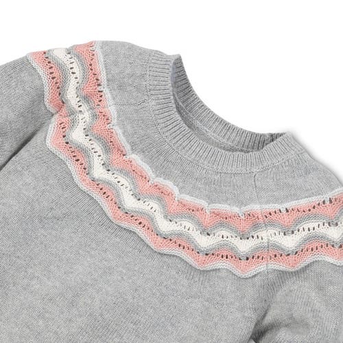 Hope & Henry Baby Girls' Organic Fair Isle Raglan Sweater, Infant In Gray Heather Fair Isle