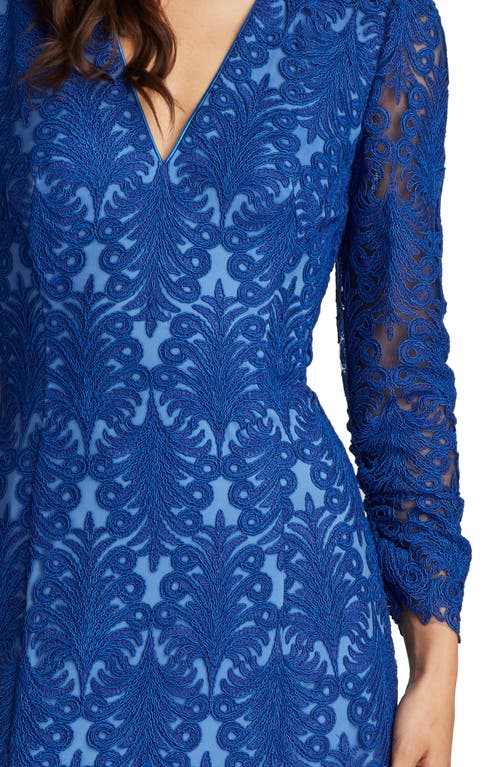 Shop Tadashi Shoji Corded Embroidery Bracelet Sleeve Handkerchief Hem Dress In Mystic Blue