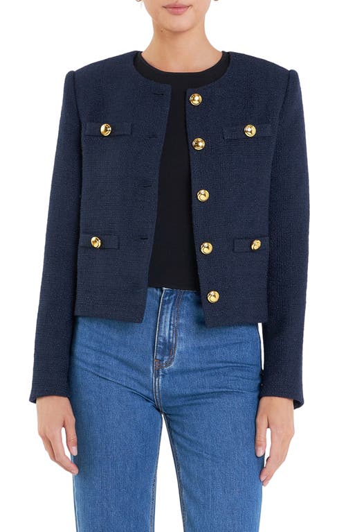 English Factory Crop Tweed Jacket In Navy