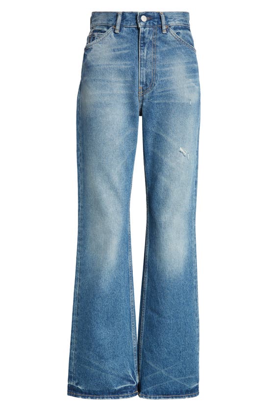 Shop Acne Studios 1977 Distressed High Waist Bootcut Jeans In Mid Blue