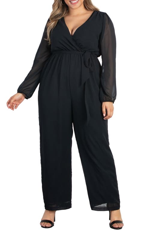 Kiyonna Celina Long Sleeve Chiffon Jumpsuit Black Noir at Nordstrom,