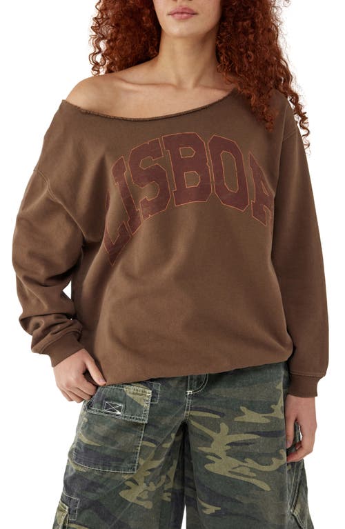 BDG Urban Outfitters LIsboa Off the Shoulder Sweatshirt in Chocolate 