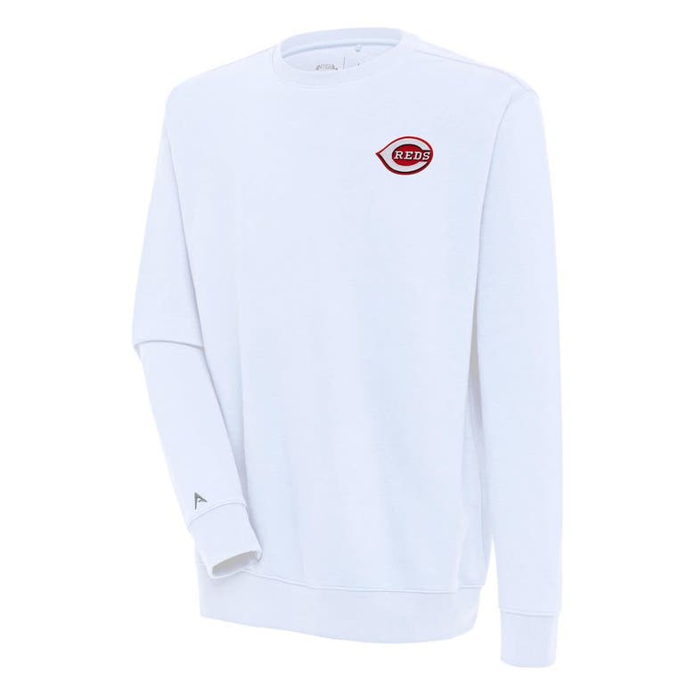 Shop Antigua White Cincinnati Reds Victory Pullover Sweatshirt