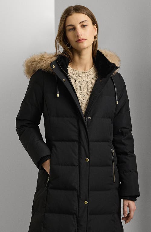 Ralph Lauren Lauren Heritage Down & Feather Fill Puffer With Faux Fur Trim Removable Hood In Black