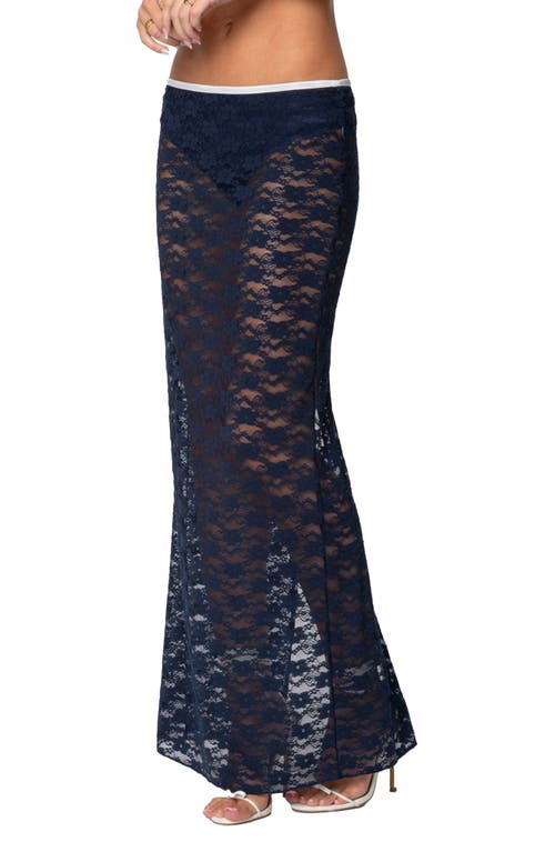 Shop Edikted Vara Sheer Lace Maxi Skirt In Navy