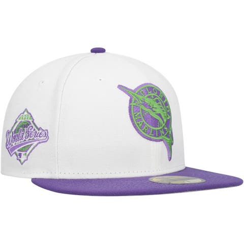 Men's New Era White/Purple Milwaukee Brewers Throwback Logo Grape Lolli 59FIFTY Fitted Hat