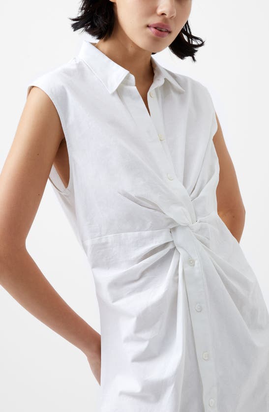 Shop French Connection Aofie Sleeveless Center Twist Linen Blend Shirtdress In Summer White